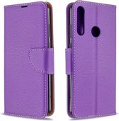 Voor Huawei Y6P Litchi Textuur Pure Kleur Horizontale Flip PU Lederen Case met Houder & Kaartsleuven & Portemonnee & Lanyard (Paars)