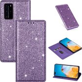 Voor Huawei P40 Pro Ultradunne Glitter Magnetische Horizontale Flip Leren Case met Houder & Kaartsleuven (Paars)