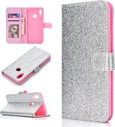 Voor Huawei Y6p Glitter Poeder Horizontale Flip Leren Case met Kaartsleuven & Houder & Fotolijst & Portemonnee & Lanyard (Zilver)