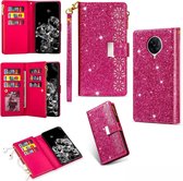 Voor Xiaomi Redmi K30 Pro Multi-card slots Sterrenhemel Laser Carving Glitter Rits Horizontale Flip lederen tas met houder & Portemonnee & Lanyard (Rose Red)