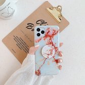 iPhone 11 Hoesje Wit met Rood Marmer + Popsocket