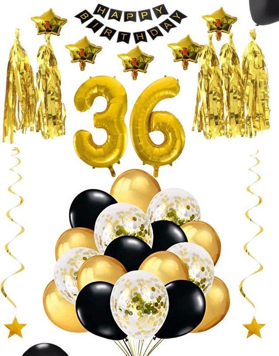 36 jaar verjaardag feest pakket Versiering Ballonnen voor feest 36 jaar. Ballonnen slingers sterren opblaasbare cijfers 36
