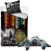 Harry Potter Dekbedovertrek- Katoen- 1persoons- 140x200- Dekbed Banners Hogwarts school, incl. pluche zwarte Spin 18cm, Aragog