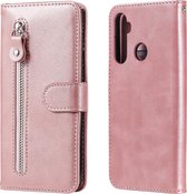 Voor OPPO Realme 5/5 s / C3 Mode Kalf Textuur Rits Horizontale Flip Lederen Case met Houder & Kaartsleuven & Portemonnee (Rose Goud)