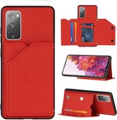 Voor Samsung Galaxy S20 FE Skin Feel PU + TPU + PC Achterkant Schokbestendig hoesje met kaartsleuven & houder & fotolijst (rood)