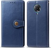 Voor xiaomi redmi k30 pro retro effen kleur lederen gesp telefoon case met lanyard & fotolijst & kaartsleuf & portemonnee & stand functie (blauw)