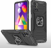 Voor Samsung Galaxy M31s magnetisch pantser schokbestendig TPU + pc-hoesje met metalen ringhouder (zwart)