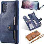 Voor Galaxy Note 10 Plus gesp rits schokbestendige beschermhoes met houder & kaartsleuven & portemonnee & lanyard & foto's frame (blauw)