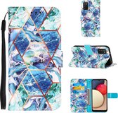 Voor Samsung Galaxy A02s (EU-versie) Marmeren stiksels Horizontale flip PU lederen tas met houder & kaartsleuven & portemonnee & lanyard (zwart wit)