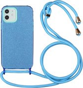 Glitterpoeder schokbestendige TPU-beschermhoes met lanyard voor iPhone 12/12 Pro (blauw)