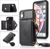Multifunctionele crossbody-kaarttas TPU + PU-achterklep met houder & kaartsleuf en portemonnee voor iPhone X / XS (zwart)