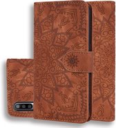 Voor Geschikt voor Xiaomi Mi CC9e / Mi A3 Kalfpatroon Mandala Dubbel opvouwbaar ontwerp ReliÃ«f lederen tas met portemonnee en houder en kaartsleuven (bruin)