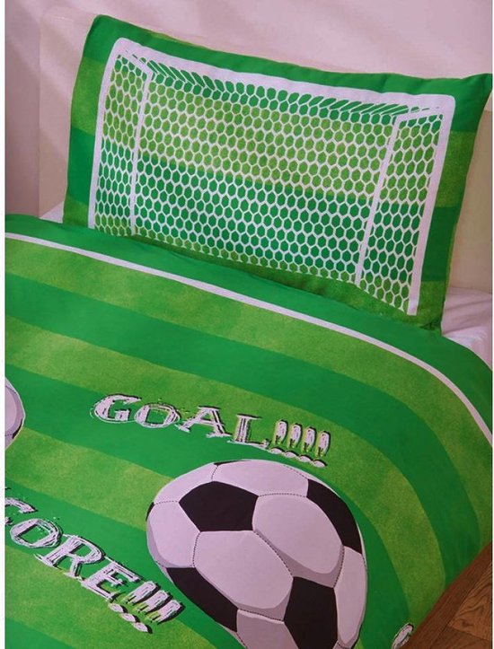 1-persoons voetbal dekbedovertrek groen gestreept met zwart 140 x 200 cm