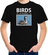 Dieren foto t-shirt Fuut vogel - zwart - kinderen - birds of the world - cadeau shirt vogel liefhebber XS (110-116)