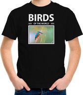 Dieren foto t-shirt IJsvogel - zwart - kinderen - birds of the world - cadeau shirt vogel liefhebber L (146-152)