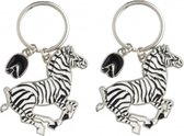 2x stuks metalen zebra sleutelhanger 5 cm - Dieren cadeau artikelen - Zebras