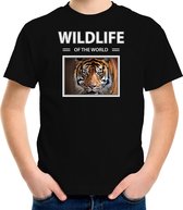 Dieren foto t-shirt tijger - zwart - kinderen - wildlife of the world - cadeau shirt tijgers liefhebber XL (158-164)