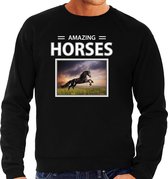 Dieren foto sweater Zwart paard - zwart - heren - amazing horses - cadeau trui Zwarte paarden liefhebber 2XL