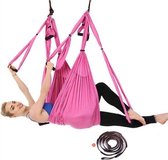 Yoga Aerial swing hangmat compleet systeem met 3 sets handgrepen gewicht tot 300kg roze