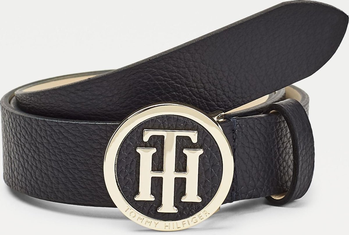 Tommy Hilfiger TH round buckle belt 3.0 leren dames riem sky captain TW 85