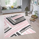 Tapiso Pinky Vloerkleed Woonkamer Slaapkamer Roze Creme Grijs Tiener Design Trendy Modern Sfeervol Duurzaam Hoogwaardig Tapijt Maat - 80 x 150 cm