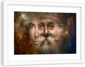 Foto in frame , Fantasie van 3 gezichten ,120x80cm , Bruin beige , wanddecoratie