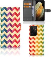 Leuk Telefoonhoesje Geschikt voor Samsung Galaxy S21 Ultra Smartphone Hoesje Zigzag Color