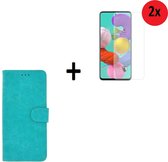 Samsung Galaxy A52 Hoesje - Samsung Galaxy A52 Screenprotector - Samsung A52 hoes Wallet Bookcase Turquoise + 2x Screenprotector