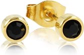 My Bendel gouden oorbel met zwart zirkonia - Gouden oorbellen met ronde steen van zwart zirkonia - Met luxe cadeauverpakking