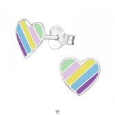 Oorbellen meisje | Zilveren kinderoorbellen | Zilveren oorstekers, kleurige hartjes
