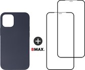 BMAX Telefoonhoesje geschikt voor iPhone 12 Mini - Siliconen hardcase hoesje donkerblauw - Met 2 screenprotectors full cover
