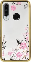 ADEL Siliconen Back Cover Softcase Hoesje Geschikt voor Huawei P30 Lite - Bling Glimmend Vlinder Bloemen Goud