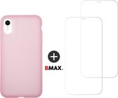 BMAX Telefoonhoesje voor iPhone XR - Latex softcase hoesje roze - Met 2 screenprotectors