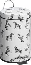 Pedaalemmer Zebra - Wit Multicolor - Metaal Kunststof - 3 L