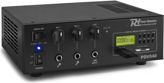Power Dynamics PDV040 100 Volt versterker met USB / SD mp3 speler en sirene  functie | bol.com