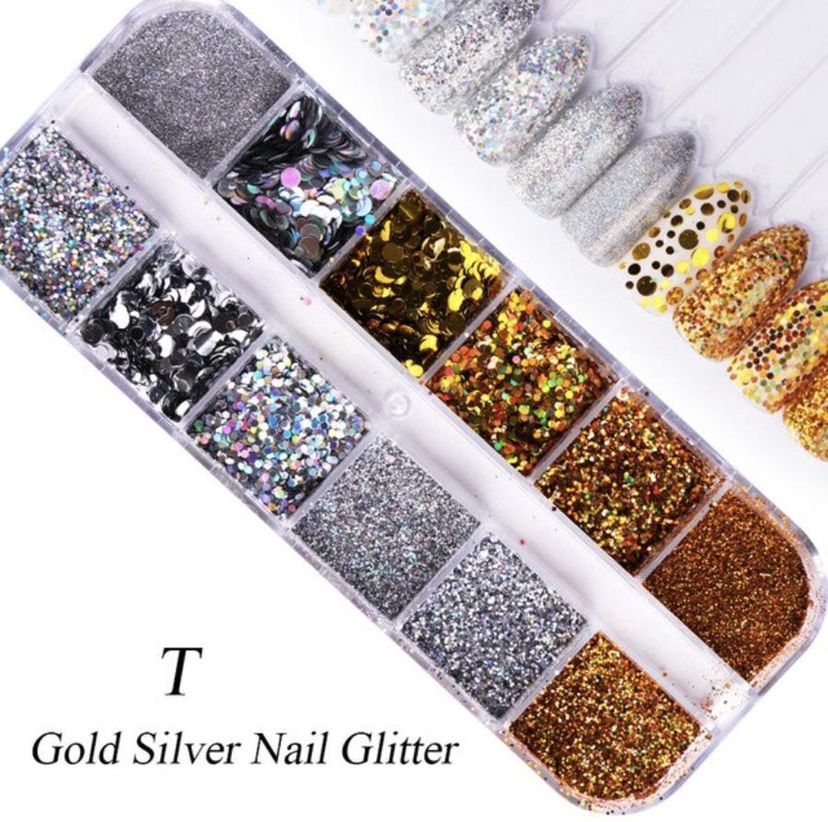 Goedkoopste GUAPÀ - Nagel Nail Glitter Poeder & Nagel Decoratie - Goud / Zilver - 12 stuks