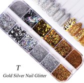 GUAPÀ - Nagel Nail Glitter Poeder & Nagel Decoratie - Goud / Zilver - 12 stuks