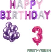 3 jaar Verjaardag Versiering Ballon Pakket Pastel & Roze