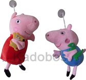 Peppa pig knuffel - George en Peppa 19 cm met zuignap voor autoraam spiegel etc.