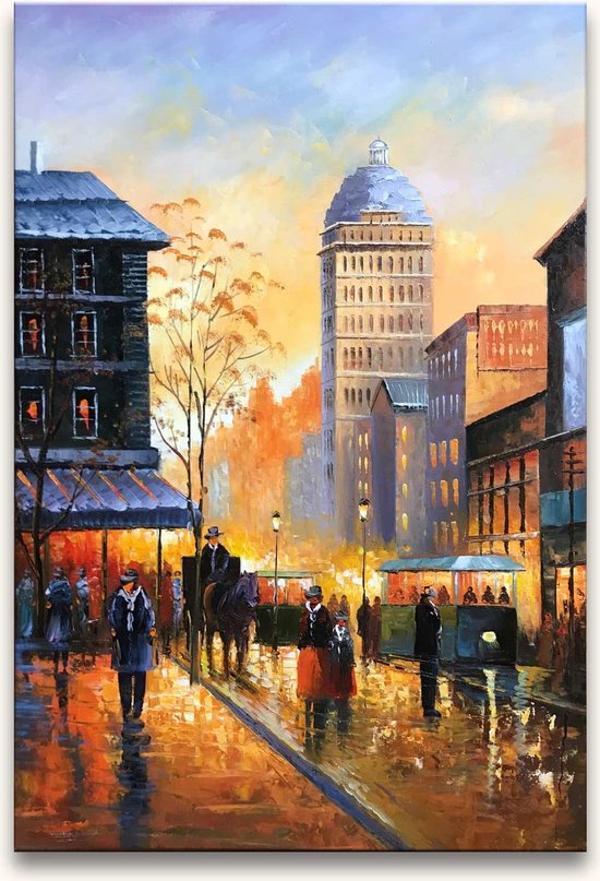 Handgeschilderd schilderij Olieverf op Canvas - Sunset in Paris