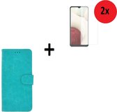 Samsung Galaxy A32 Hoesje - 5G - Samsung Galaxy A32 Screenprotector - Samsung A32 hoes Wallet Bookcase Turquoise + 2x Screenprotector