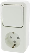 Q-Link Stopcontact met Wisselschakelaar - Wandcontactdoos met Randaarde - Lichtschakelaar - Kinderbeveiliging - Opbouw - Creme