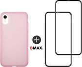 BMAX Telefoonhoesje voor iPhone XR - Latex softcase hoesje roze - Met 2 screenprotectors full cover