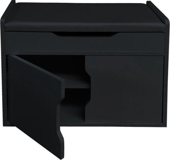 Schoenenkast bankje met opbergruimte - halbankje - opklapbaar zitkussen - zwart - VDD