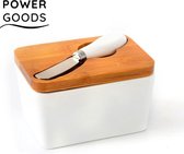 Power Goods Keramiek Botervloot  – met deksel en RVS-mesje – Luchtdicht - Botervloot keramiek en hout – Nieuw 2021 design - Botervlootje met deksel en botermesje