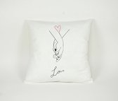 Kussensloop Liefde Hand in Hand Hartje - Sierkussen - Valentijn / Samenwonen - Decoratie - 45x45cm - Exclusief Vulling - PillowCity