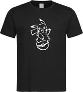 Zwart T-shirt  'Pikachu met Pokeball'  Wit maat S