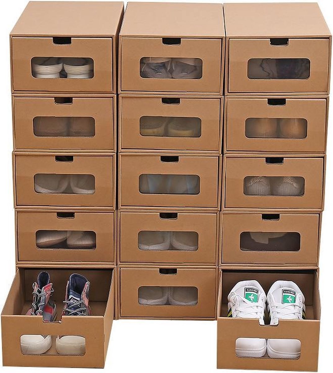 Boîtes Rangement Chaussures Hebitod – 10 Boîtes Pliables Avec Fenêtre, Kraft Solide