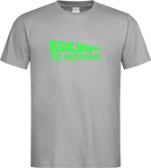 Grijs T shirt met Groen logo " Back To Normal " print size M