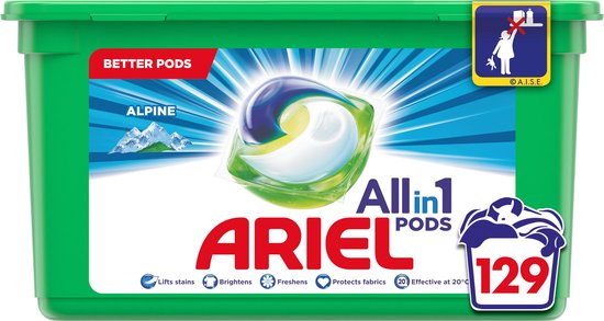 Ariel All-in-1 Pods Alpine Wasmiddel - Voordeelverpakking 3 x 43 Wasbeurten - Wasmiddel Pods